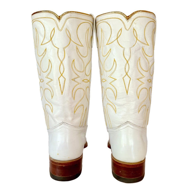 ACME Vintage White Gold Cowboy Boots - Botablu