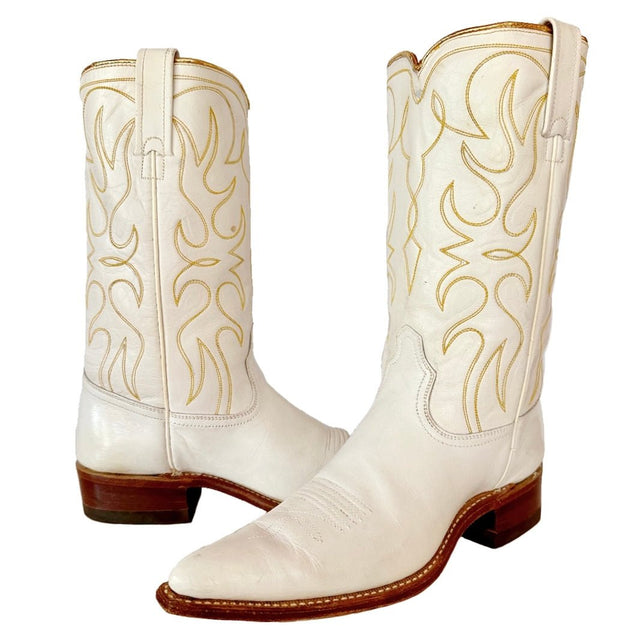 ACME Vintage White Gold Cowboy Boots - Botablu