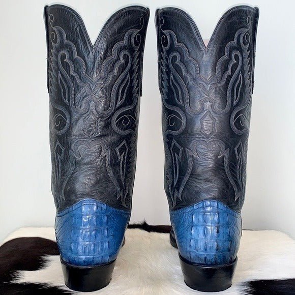 AMMONS Vintage Handmade Custom Crocodile Alligator Eagle Blue Cowboy Boots - Botablu