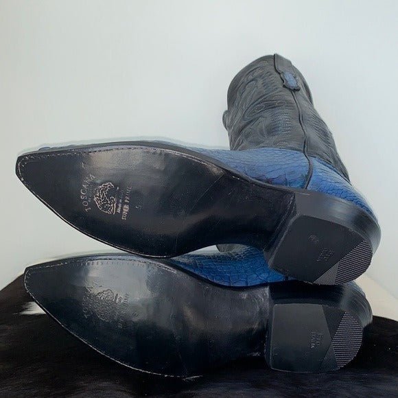 AMMONS Vintage Handmade Custom Crocodile Alligator Eagle Blue Cowboy Boots - Botablu