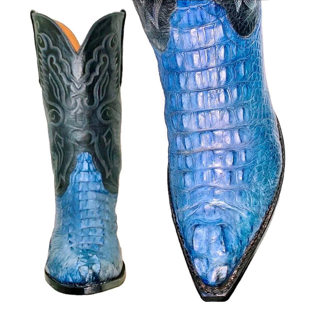 AMMONS Vintage Handmade Custom Crocodile Alligator Eagle Blue Cowboy Boots - Botablu