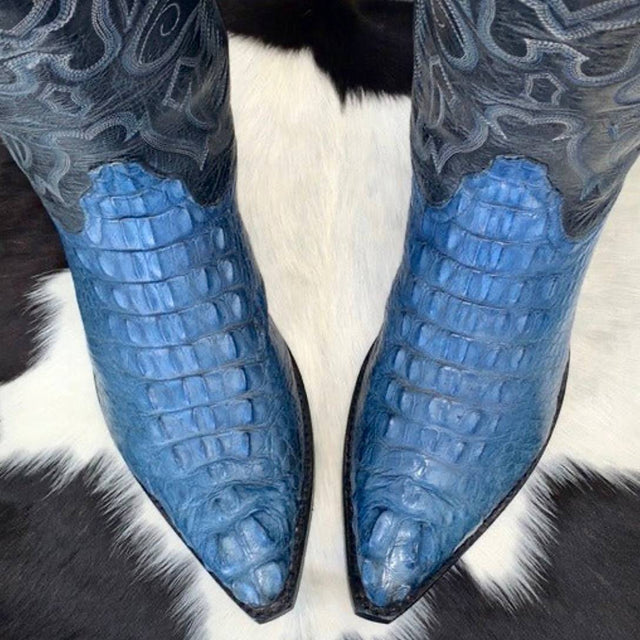 AMMONS Vintage Handmade Custom Crocodile Alligator Eagle Blue Cowboy Boots - Botablu