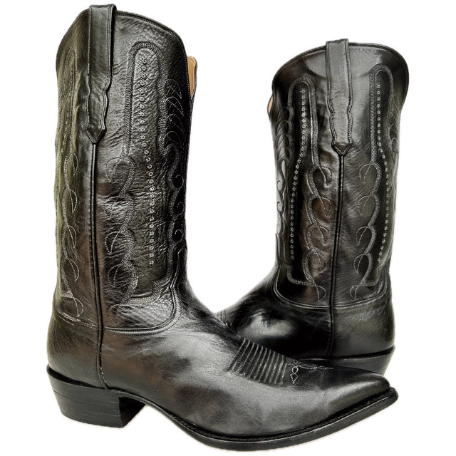 AMMONS Vintage Handmade Kangaroo Leather Black Western Cowboy Boots - Botablu