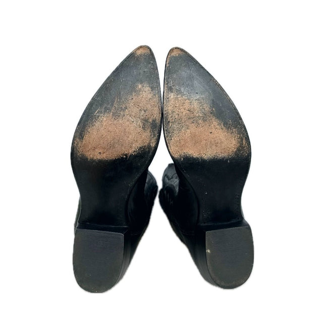 AMMONS Vintage Handmade Kangaroo Leather Black Western Cowboy Boots - Botablu