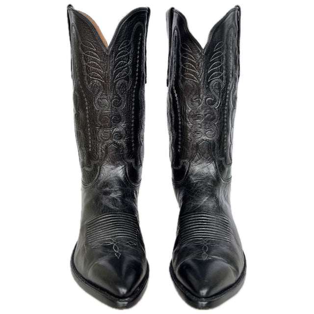 AMMONS Vintage Handmade Kangaroo Leather Black Western Cowboy Boots - Botablu