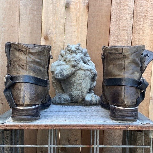 A.S.98 Boho Moto Biker Zip Ankle Bootie Boots - Botablu