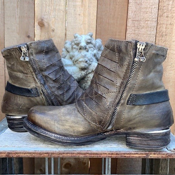 A.S.98 Boho Moto Biker Zip Ankle Bootie Boots - Botablu