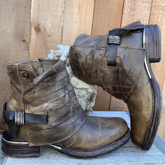 A.S.98 Boho Moto Biker Zip Ankle Bootie Boots - Botablu