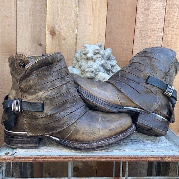 A.S.98 Boho Moto Biker Zip Ankle Bootie Boots - Botablu