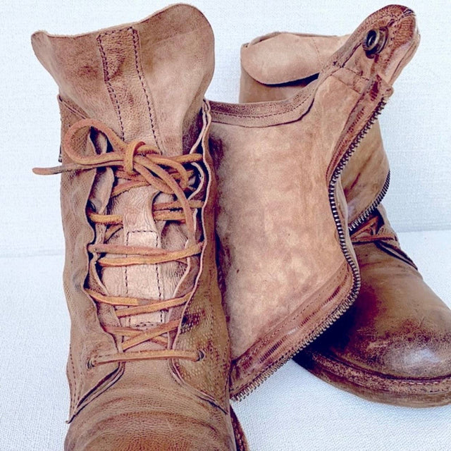 A.S.98 Lace Up Zipper Combat Boho Ankle Bootie Boots - Botablu
