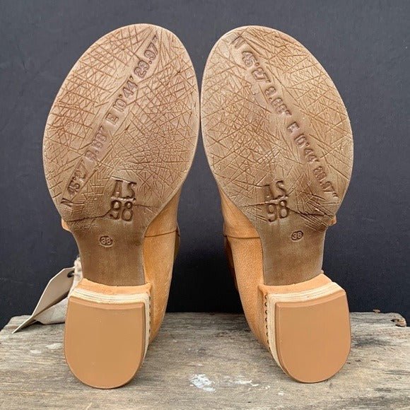 A.S.98 Morgan Studded Strap Buckle Camel Tan Bootie Sandals - Botablu