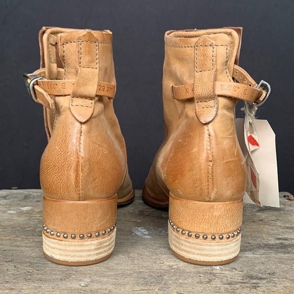 A.S.98 Morgan Studded Strap Buckle Camel Tan Bootie Sandals - Botablu