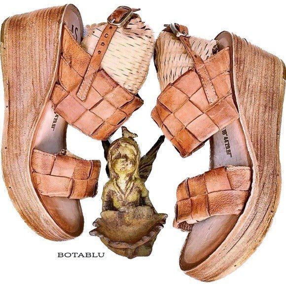 A.S.98 Nasser Tan Brown Woven Leather Platform Wedge Strappy Sandals 40 - Botablu