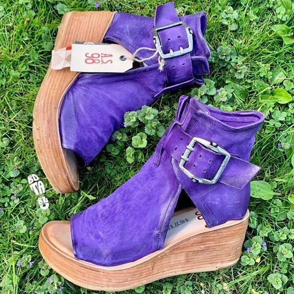 A.S.98 Naya Purple Leather Platform Wedge Buckle Ankle Bootie Sandals - Botablu