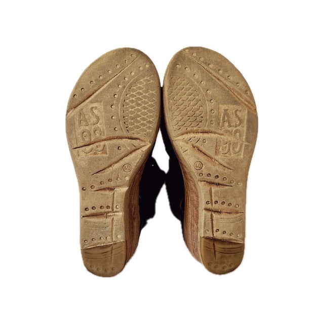 A.S.98 Naya Wedge Platform Black Leather Sandals - Botablu