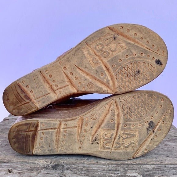 A.S.98 Naylor Wedge Platform Camel Tan Leather Zippered Sandals - Botablu