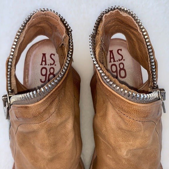 A.S.98 Naylor Wedge Platform Camel Tan Leather Zippered Sandals - Botablu