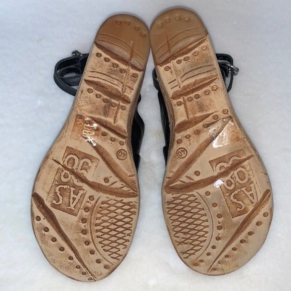 A.S.98 Niall Platform Wedge Strappy Black Leather Sandals - Botablu