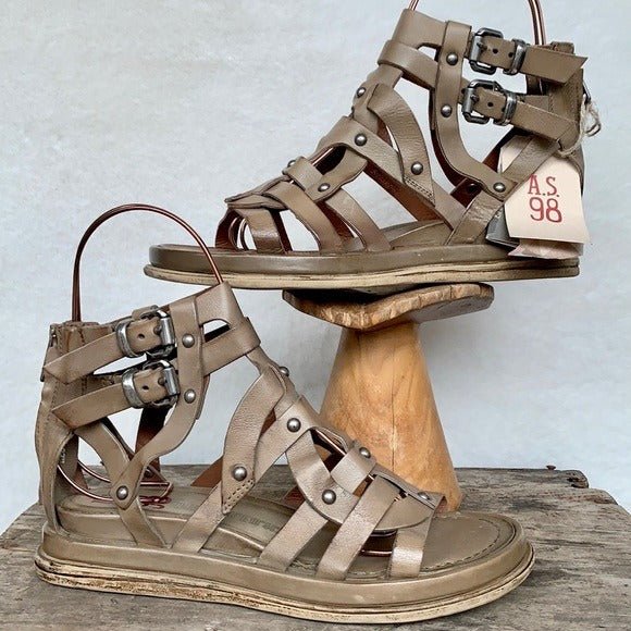 A.S.98 Payne Gladiator Strappy Ankle Buckle Zippered Wedge Platform Sandals - Botablu