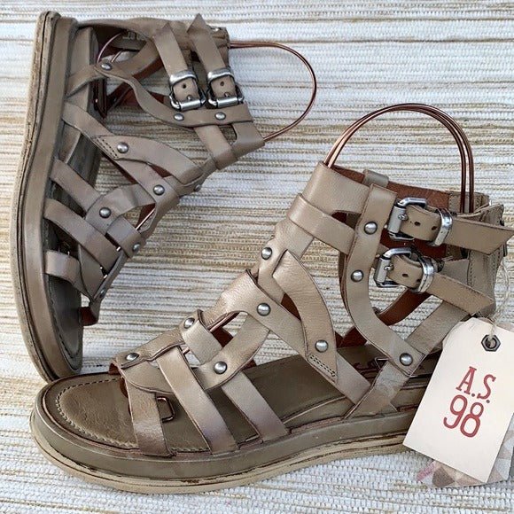 A.S.98 Payne Gladiator Strappy Ankle Buckle Zippered Wedge Platform Sandals - Botablu