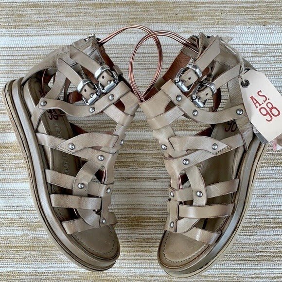 A.S.98 Payne Gladiator Strappy Ankle Buckle Zippered Wedge Platform Sandals - Botablu