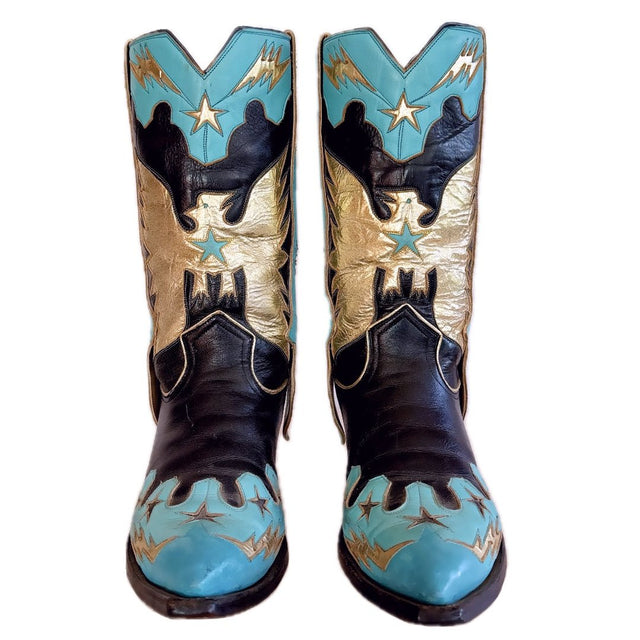 AUSTIN HALL BOOT CO. Vintage Handmade Eagle Mule Ear Men’s Cowboy Boots - Botablu