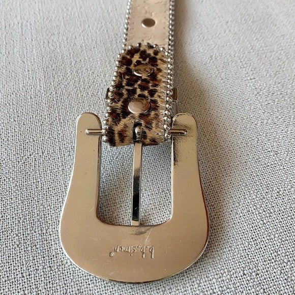 B.B. SIMON Hair On Cowhide Leopard Crystal Leather Cowgirl Western Belt - Botablu