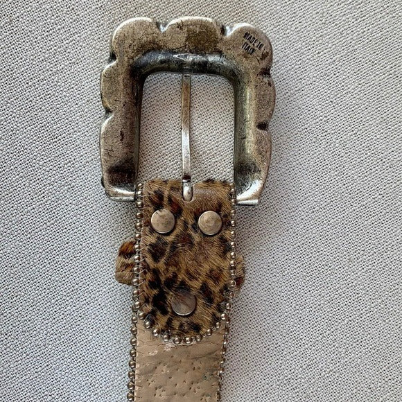 B.B. SIMON Swarovski Crystal Leopard Animal Print Hair On Leather Western Belt - Botablu