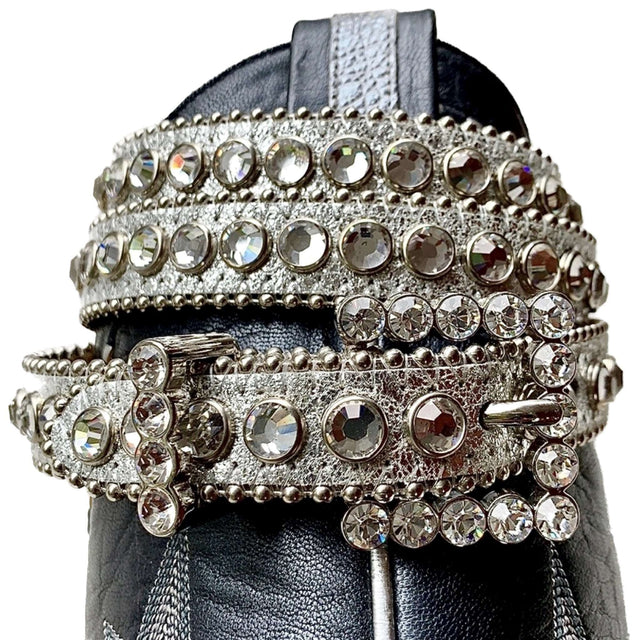 B.B. SIMON Swarovski Crystal Silver Studded Cowgirl Western Belt - Botablu