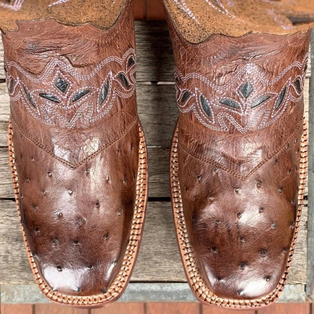 CINCH Full Quill Ostrich Leather Square Toe Cowgirl Cowboy Western Boots - Botablu