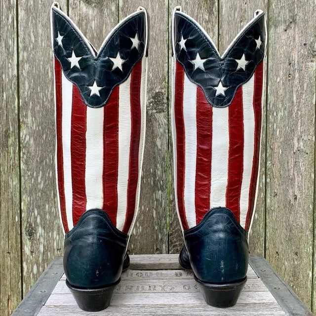 CODE WEST DAN POST Vintage American Flag Stars Stripes Cowgirl Cowboy Western Boots - Botablu