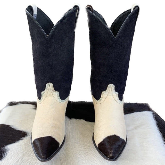 CODE WEST DAN POST Vintage Pony Cowhide Calf Hair On Cowgirl Western Boots - Botablu