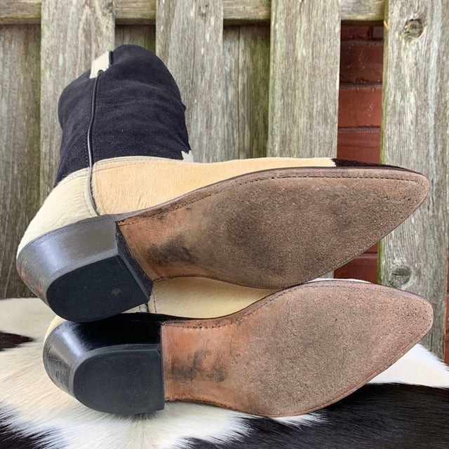 CODE WEST DAN POST Vintage Pony Cowhide Calf Hair On Cowgirl Western Boots - Botablu
