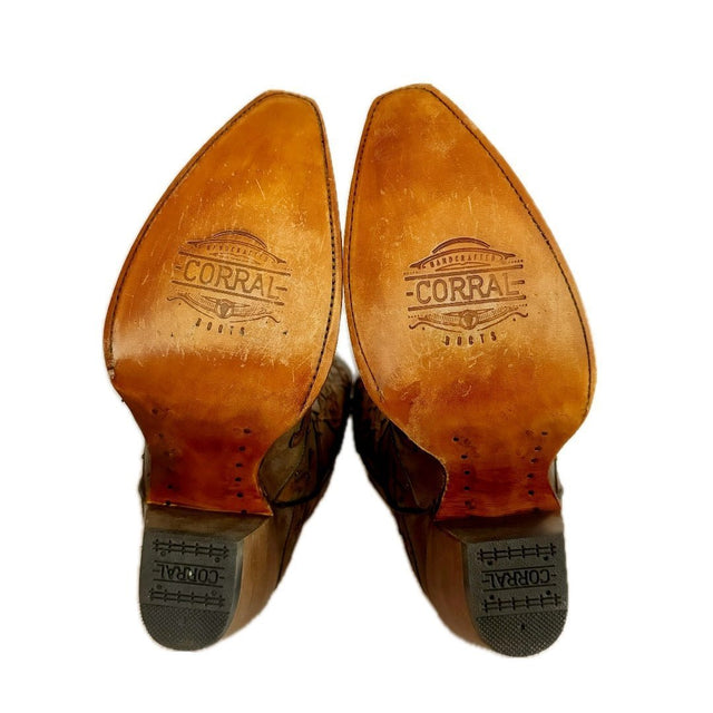 CORRAL C3750 Turquoise Brown Overlay Studded Cowboy Boots - Botablu