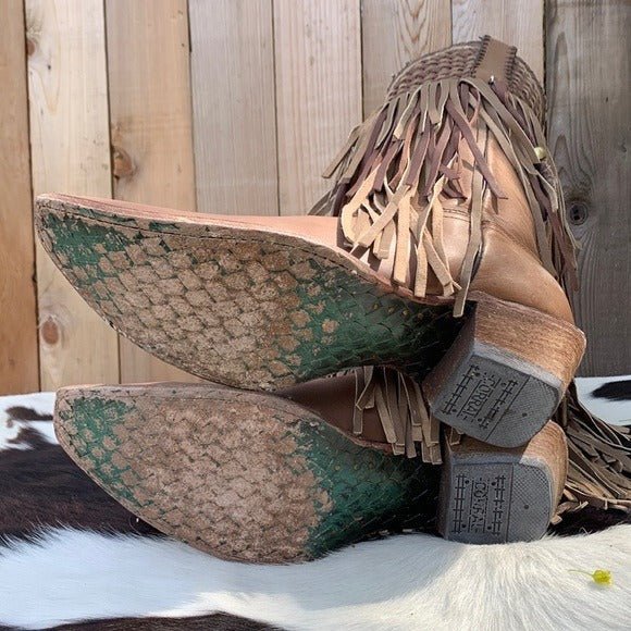 CORRAL Fringe Feather Studded Tall Brown Tan Cowgirl Cowboy Western Boots - Botablu
