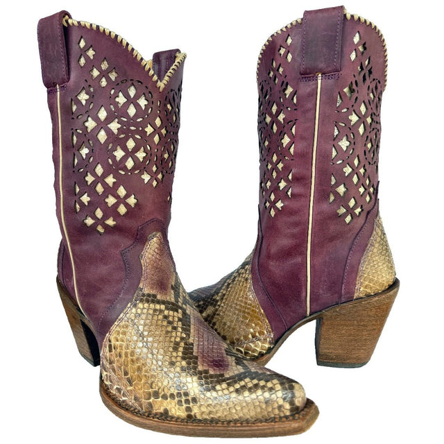 CORRAL Python Exotic Brown Purple Western Cowgirl Boots - Botablu
