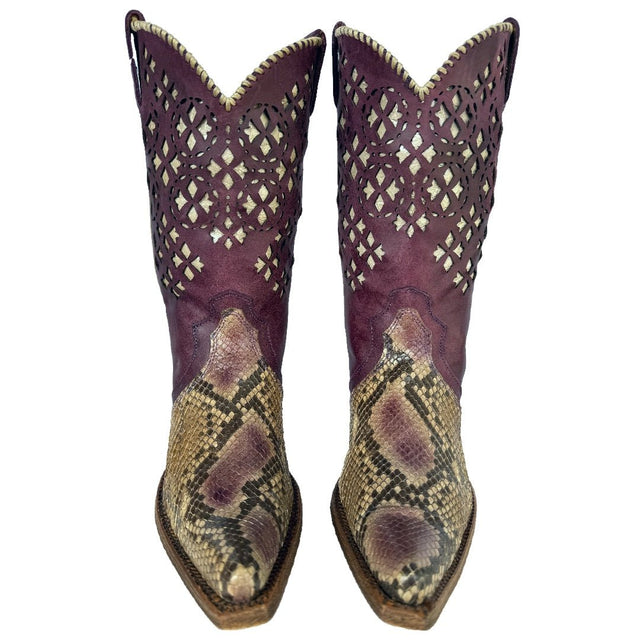 CORRAL Python Exotic Brown Purple Western Cowgirl Boots - Botablu