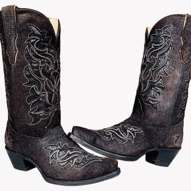 CORRAL Sequin Glitter Black Cowboy Boots - Botablu