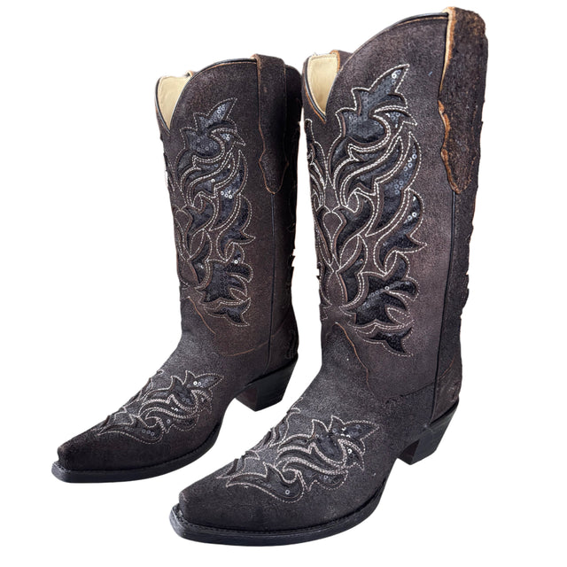 CORRAL Sequin Glitter Black Cowboy Boots - Botablu