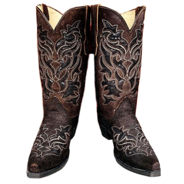 CORRAL Sequin Inlay Black Snip Toe Cowgirl Cowboy Western Boots - Botablu