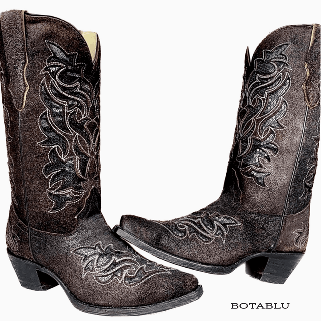 CORRAL Sequin Inlay Black Snip Toe Cowgirl Cowboy Western Boots - Botablu