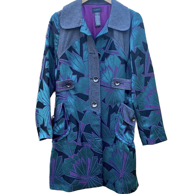 CUSTO BARCELONA Rare Vintage Belted Retro Teal Purple Black Trench Coat Jacket - Botablu