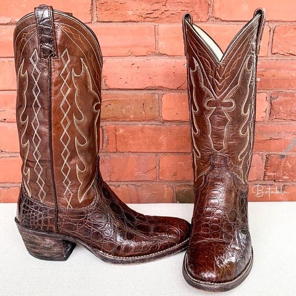 DAN POST Vintage Crocodile Exotic Brown Cowboy Cowgirl Western Boots - Botablu