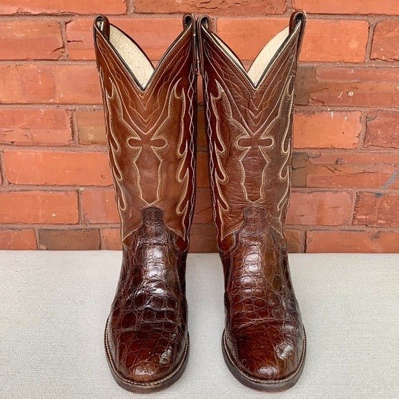 DAN POST Vintage Crocodile Exotic Brown Cowboy Cowgirl Western Boots - Botablu