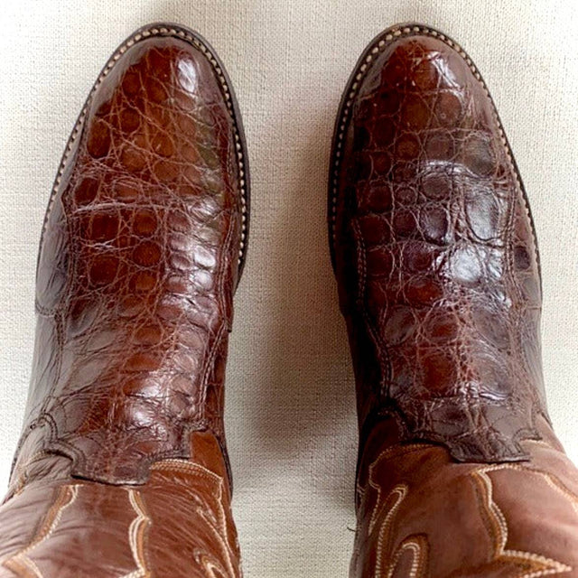 DAN POST Vintage Crocodile Exotic Brown Cowboy Cowgirl Western Boots - Botablu