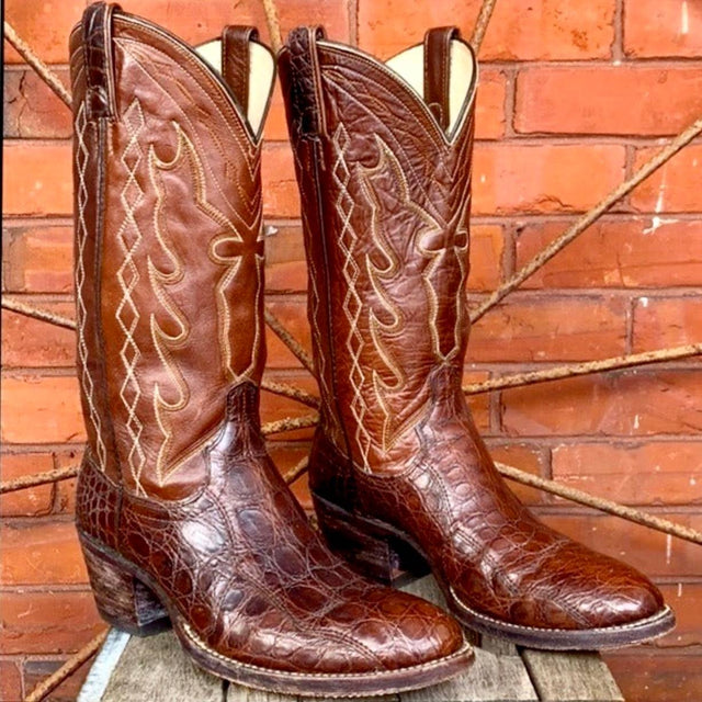 DAN POST Vintage Crocodile Exotic Brown Cowboy Cowgirl Western Boots - Botablu