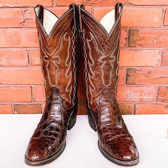 DAN POST Vintage Crocodile Exotic Brown Cowboy Cowgirl Western Boots - Botablu