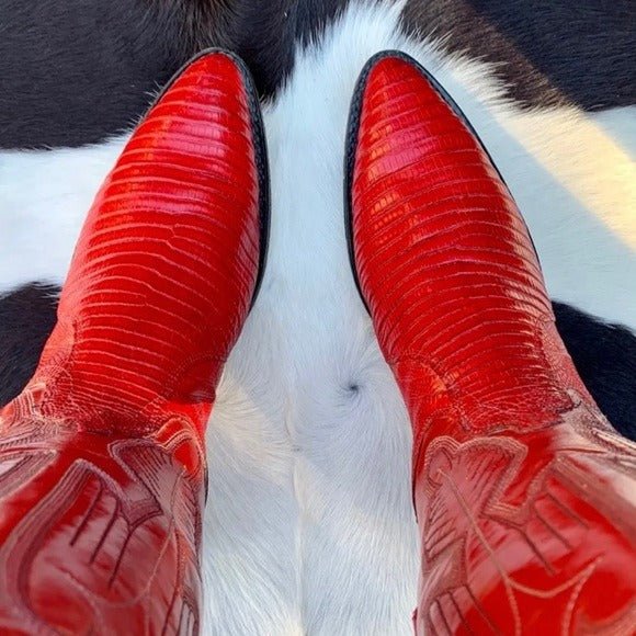 DAN POST Vintage Red Lizard Exotic Leather Cowgirl Cowboy Western Boots - Botablu