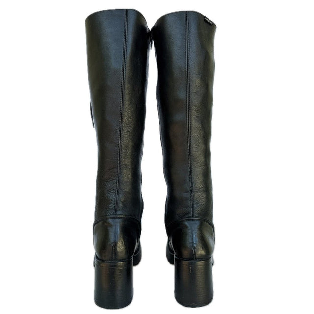 DESTROY Platform Lace Up Zip Vintage Y2K Tall Black Leather Boots - Botablu
