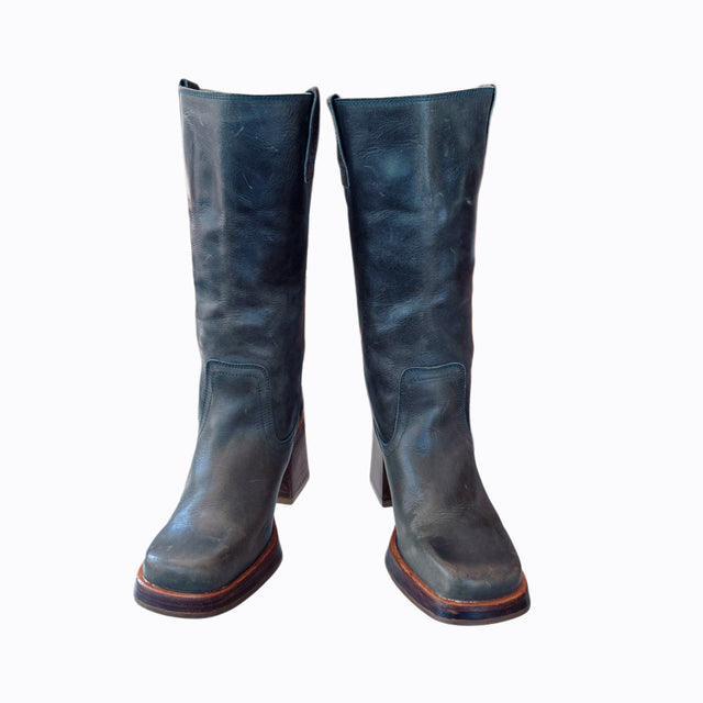 DESTROY Vintage Platform Blue Leather Boots - Botablu
